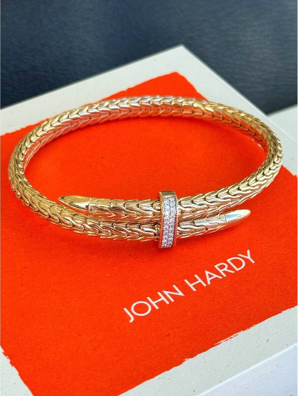 John Hardy Classic Chain Gold & Diamond Flex Cuff Bracelet